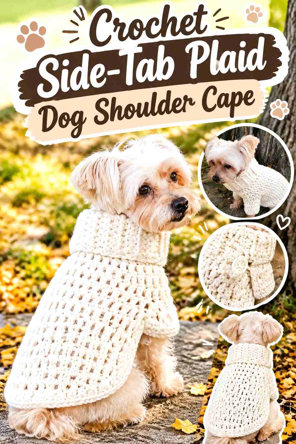 Crochet Side-Tab Plaid Dog Shoulder Cape