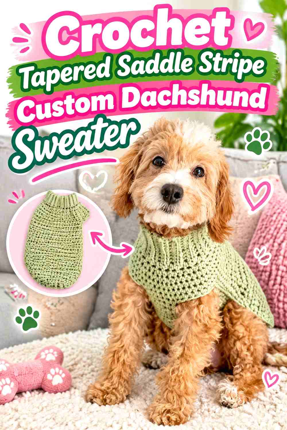 Crochet Tapered Saddle Stripe Custom Dachshund Sweater