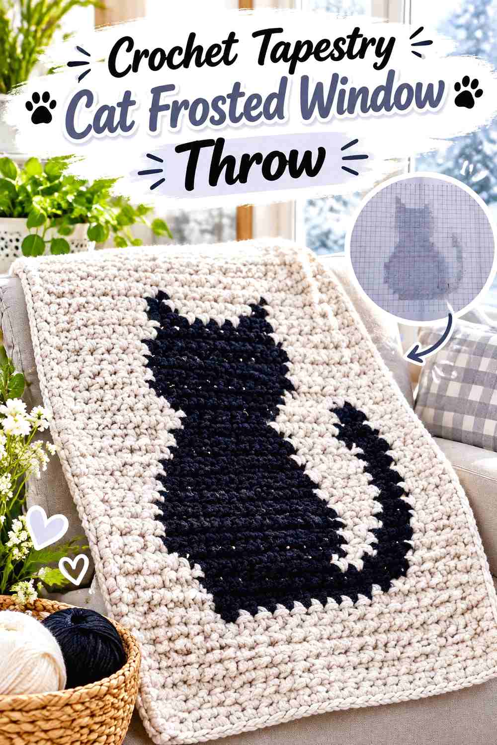 Crochet Tapestry Cat Frosted Window Throw