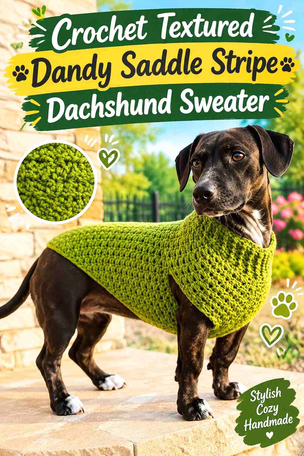 Crochet Textured Dandy Saddle Stripe Dachshund Sweater