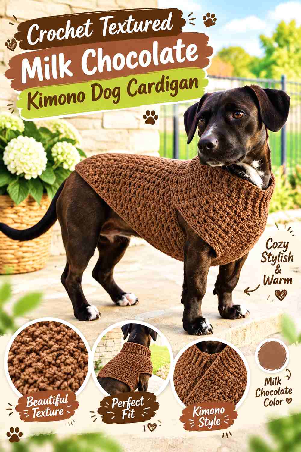 Crochet Textured Milk Chocolate Kimono Dog Cardigan