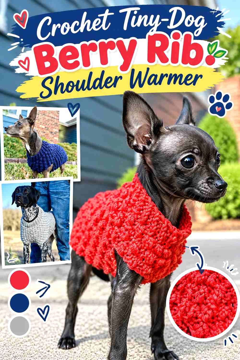 Crochet Tiny-Dog Berry Rib Shoulder Warmer