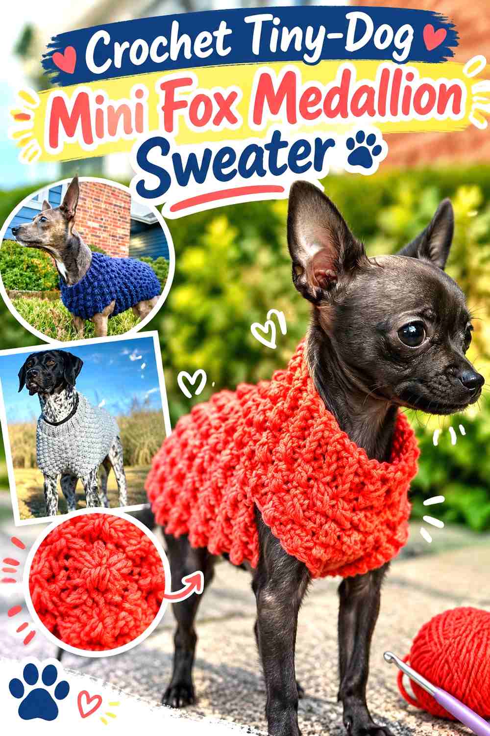 Crochet Tiny-Dog Mini Fox Medallion Sweater