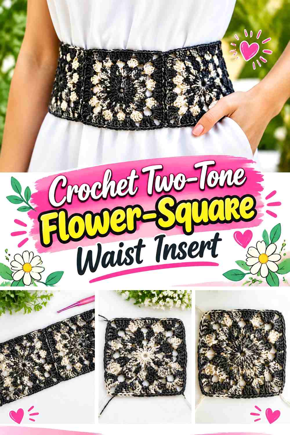 Crochet Two-Tone Flower-Square Waist Insert