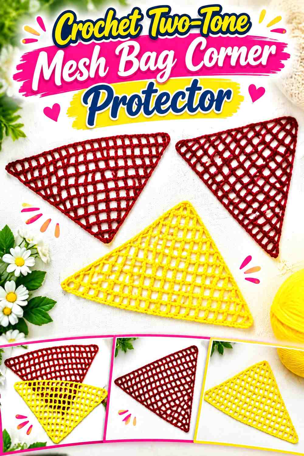 Crochet Two-Tone Mesh Bag Corner Protector