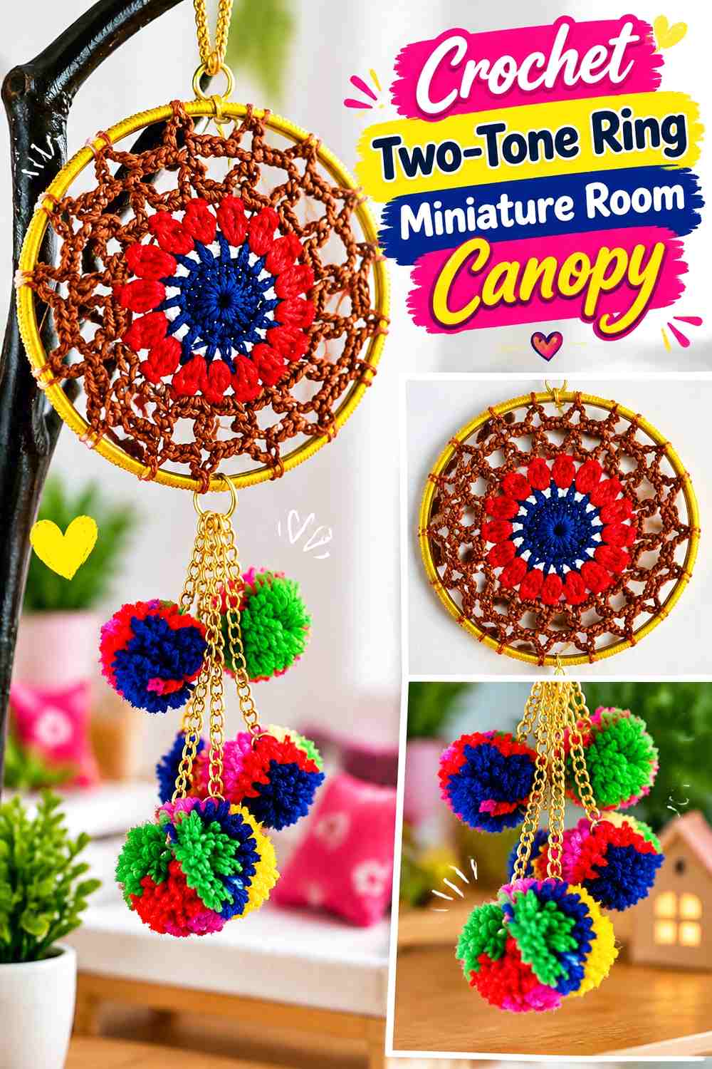 Crochet Two-Tone Mini Ring Miniature Room Canopy