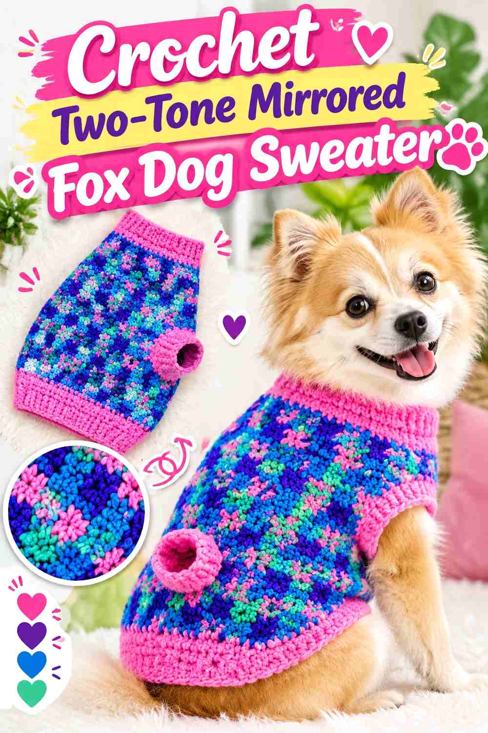 Crochet Two-Tone Mirrored Fox Dog Sweater