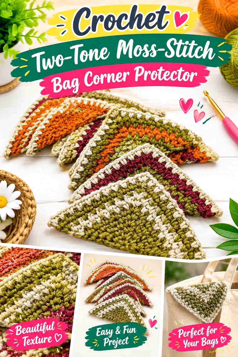 Crochet Two-Tone Moss-Stitch Bag Corner Protector