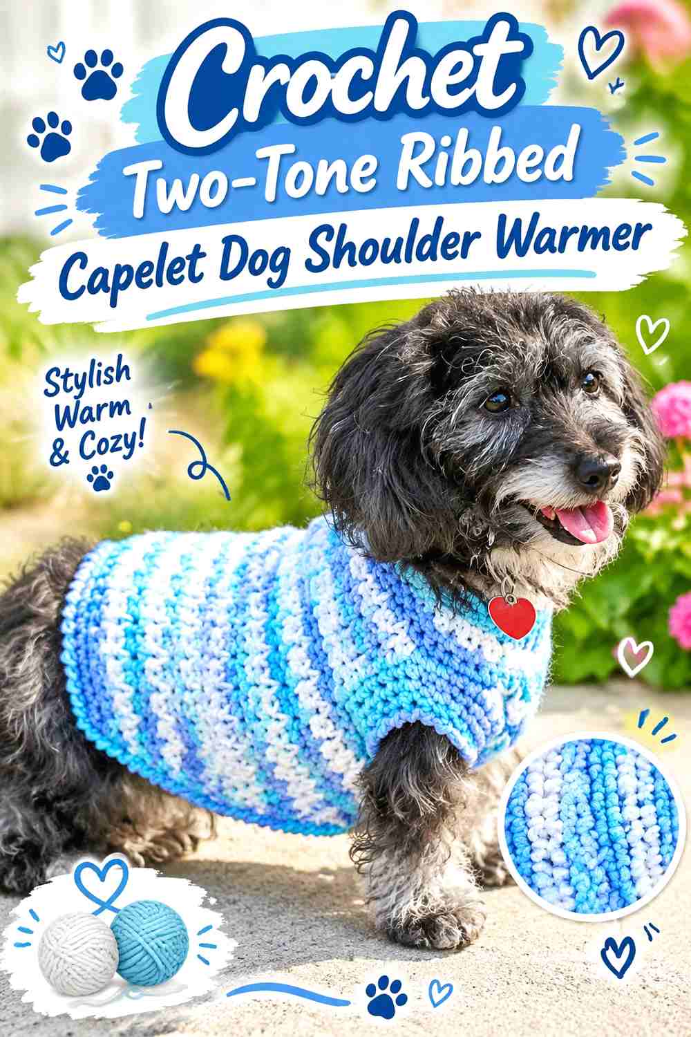 Crochet Two-Tone Ribbed Capelet Dog Shoulder Warmer