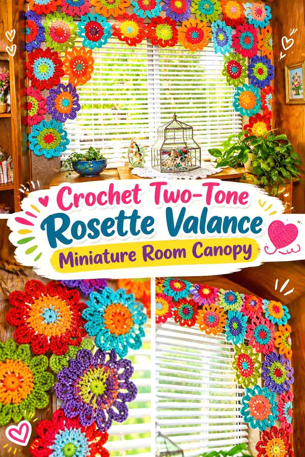 Crochet Two-Tone Rosette Valance Miniature Room Canopy