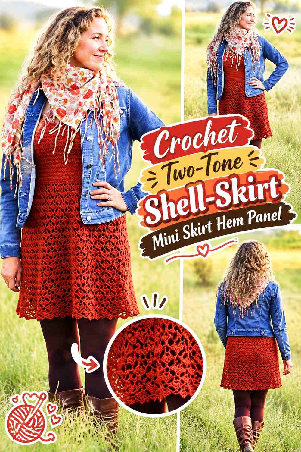 Crochet Two-Tone Shell-Skirt Mini Skirt Hem Panel