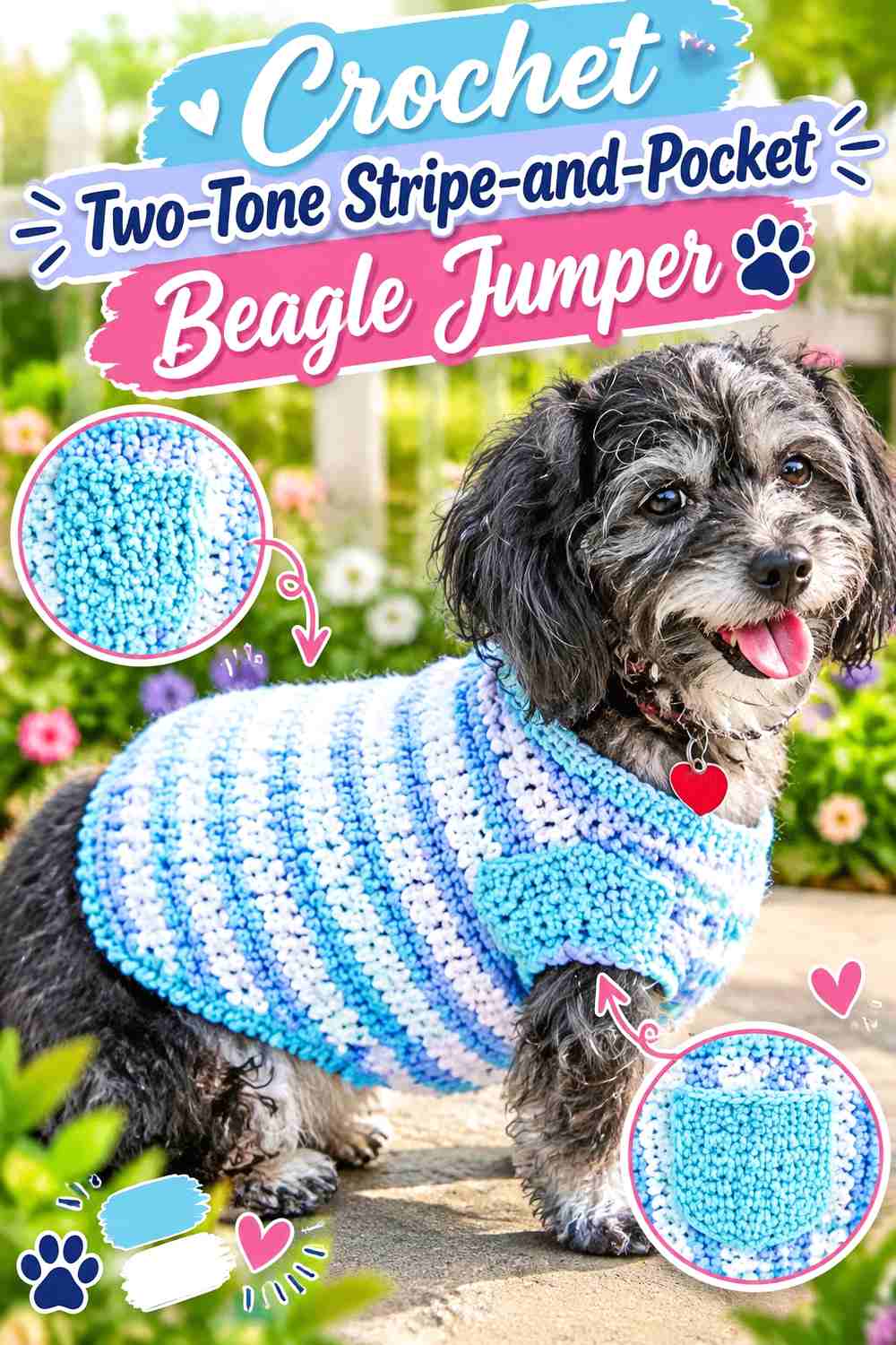 Crochet Two-Tone Stripe-and-Pocket Beagle Jumper