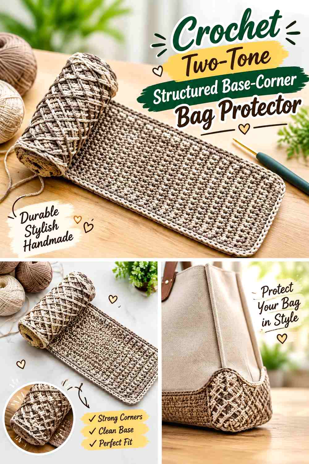 Crochet Two-Tone Structured Base-Corner Bag Protector