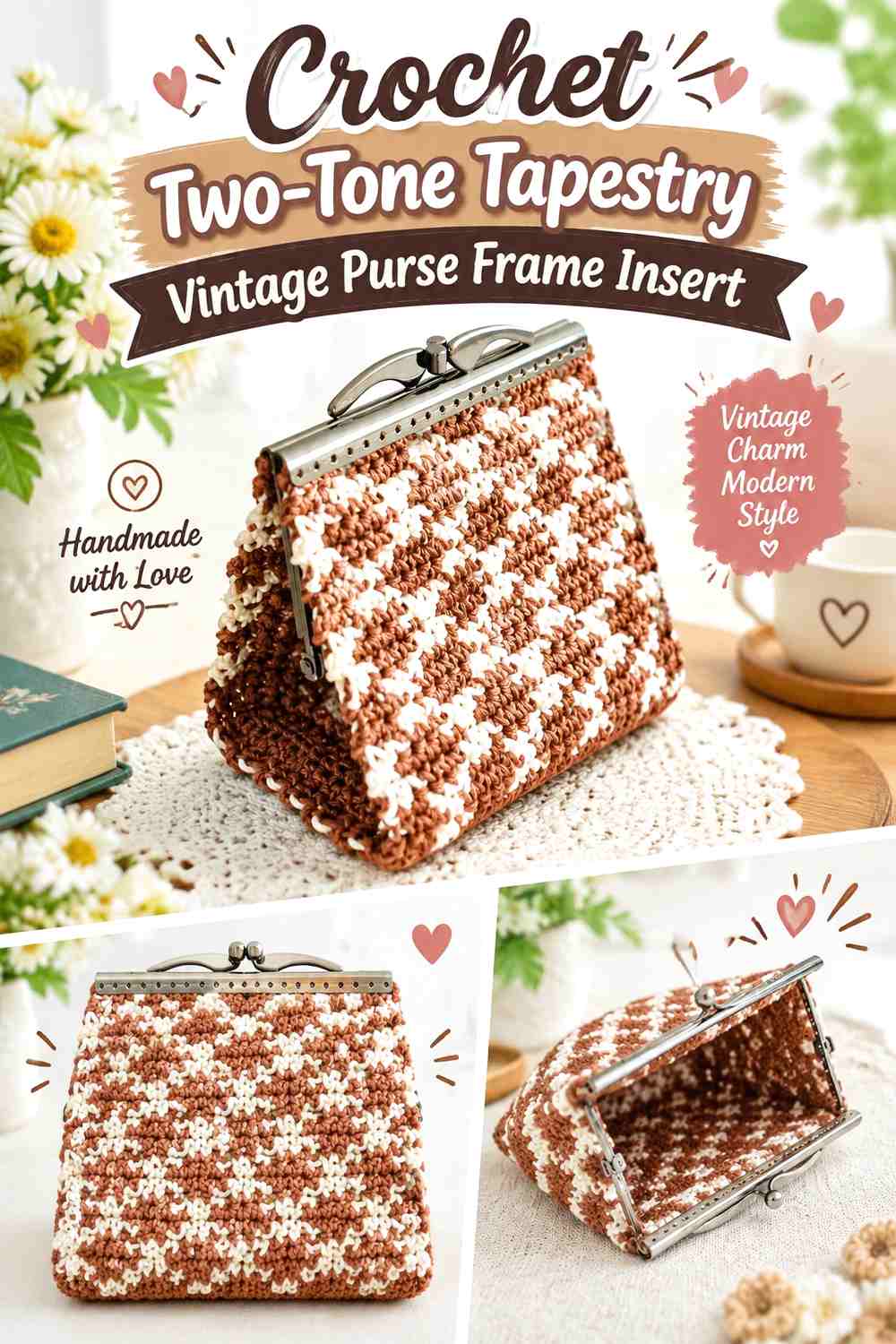 Crochet Two-Tone Tapestry Vintage Purse Frame Insert