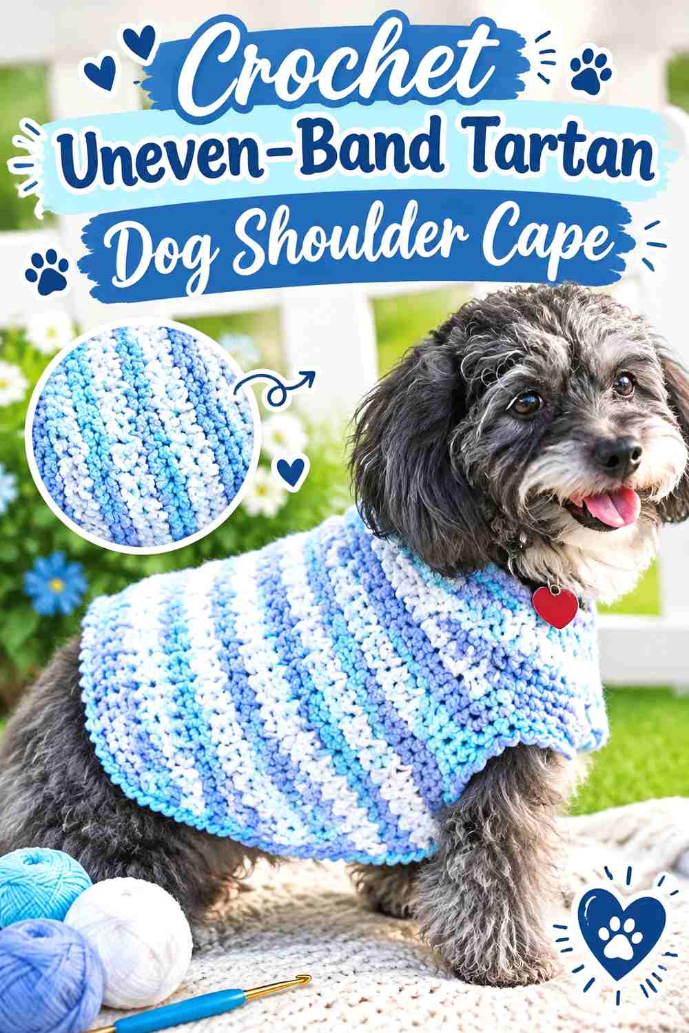 Crochet Uneven-Band Tartan Dog Shoulder Cape