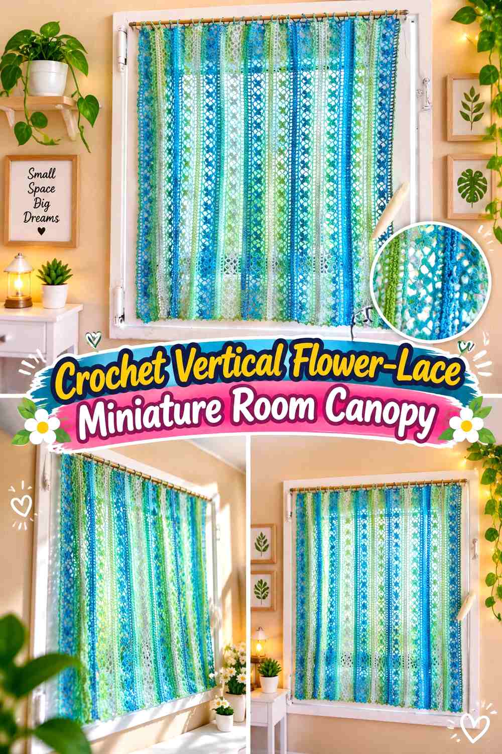 Crochet Vertical Flower-Lace Miniature Room Canopy