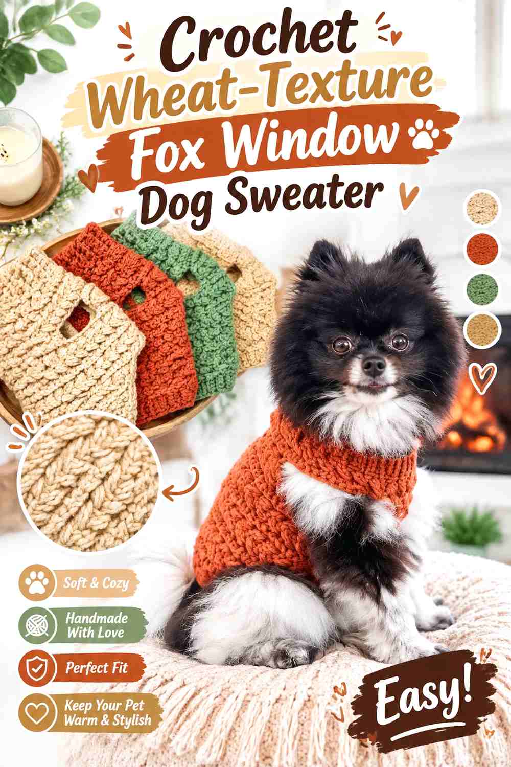Crochet Wheat-Texture Fox Window Dog Sweater