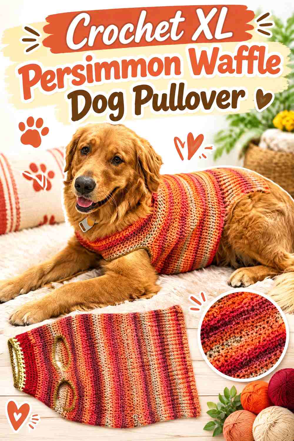 Crochet XL Persimmon Waffle Dog Pullover