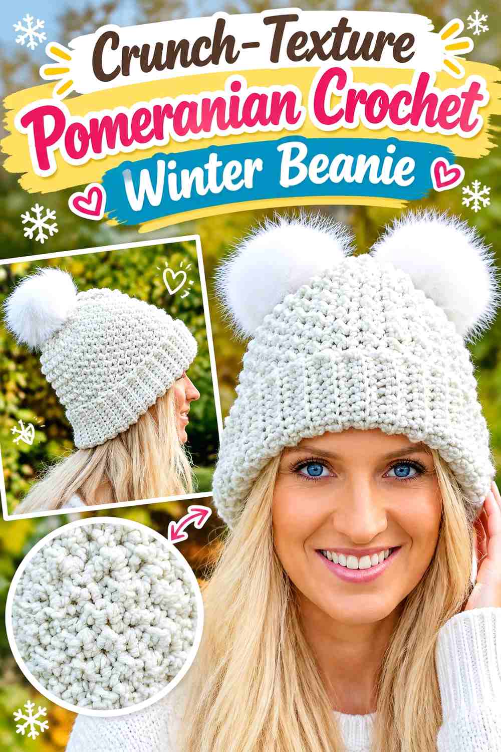 Crunch-Texture Pomeranian Crochet Winter Beanie