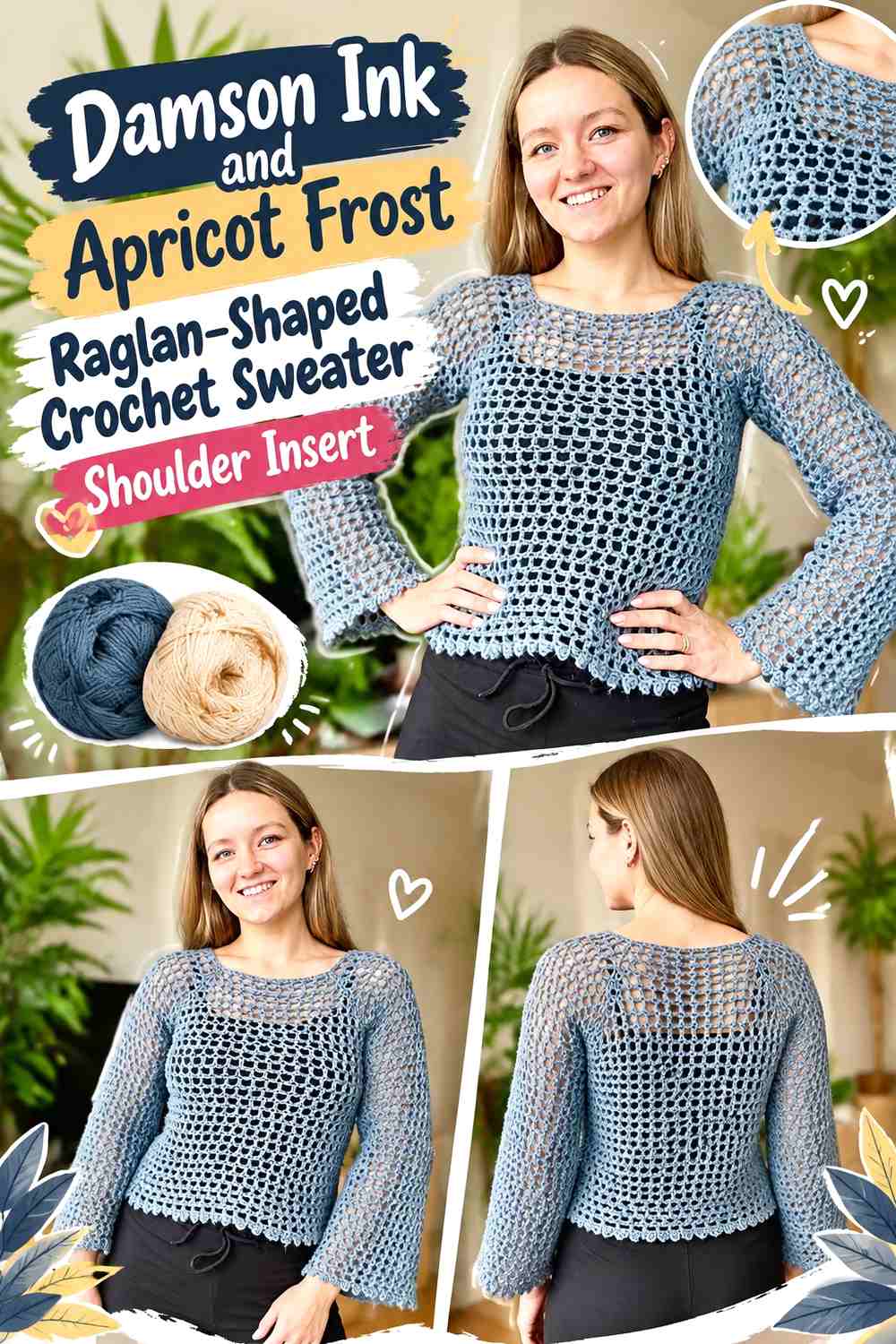 Damson Ink and Apricot Frost Raglan-Shaped Crochet Sweater Shoulder Insert