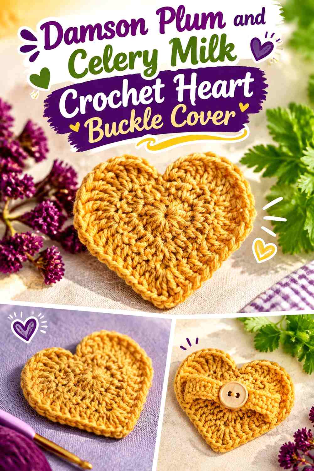 Damson Plum and Celery Milk Crochet Heart Buckle Cover