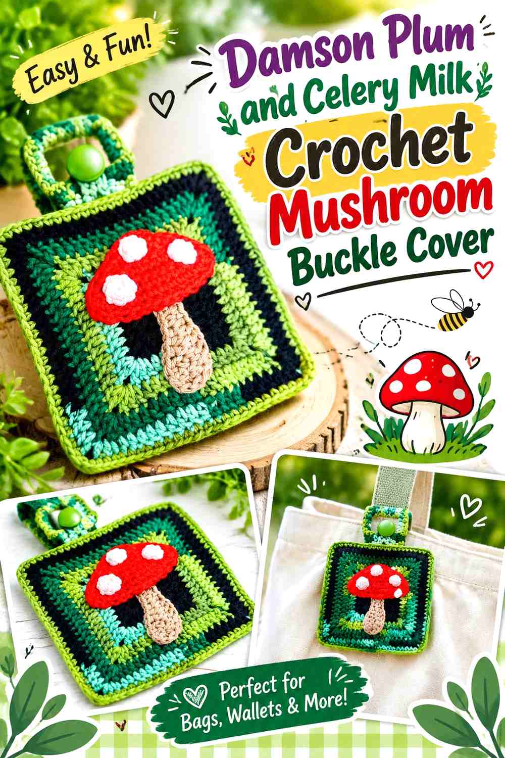 Damson Plum and Celery Milk Crochet Mushroom Buckle Cover