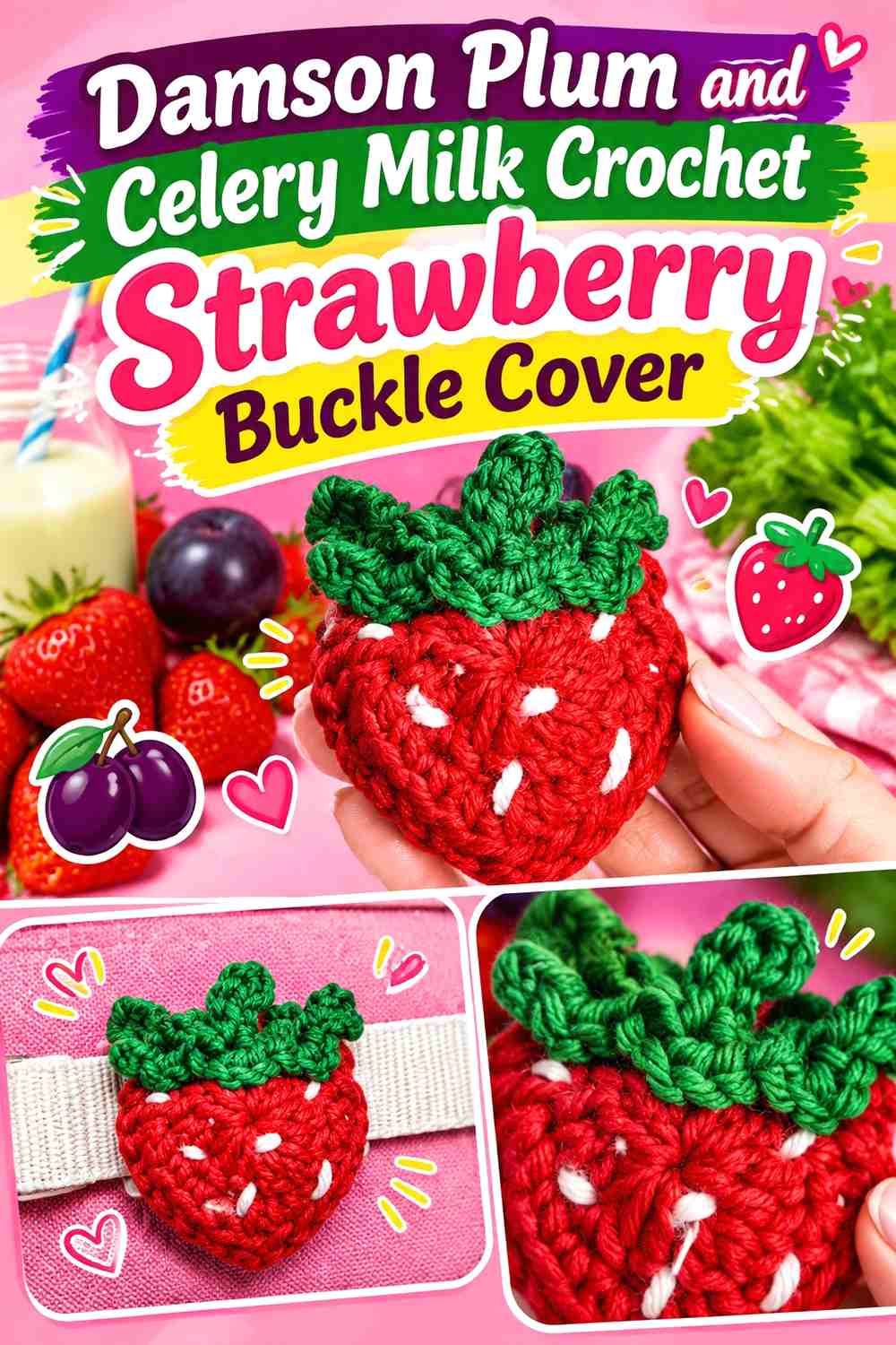 Damson Plum and Celery Milk Crochet Strawberry Buckle Cover