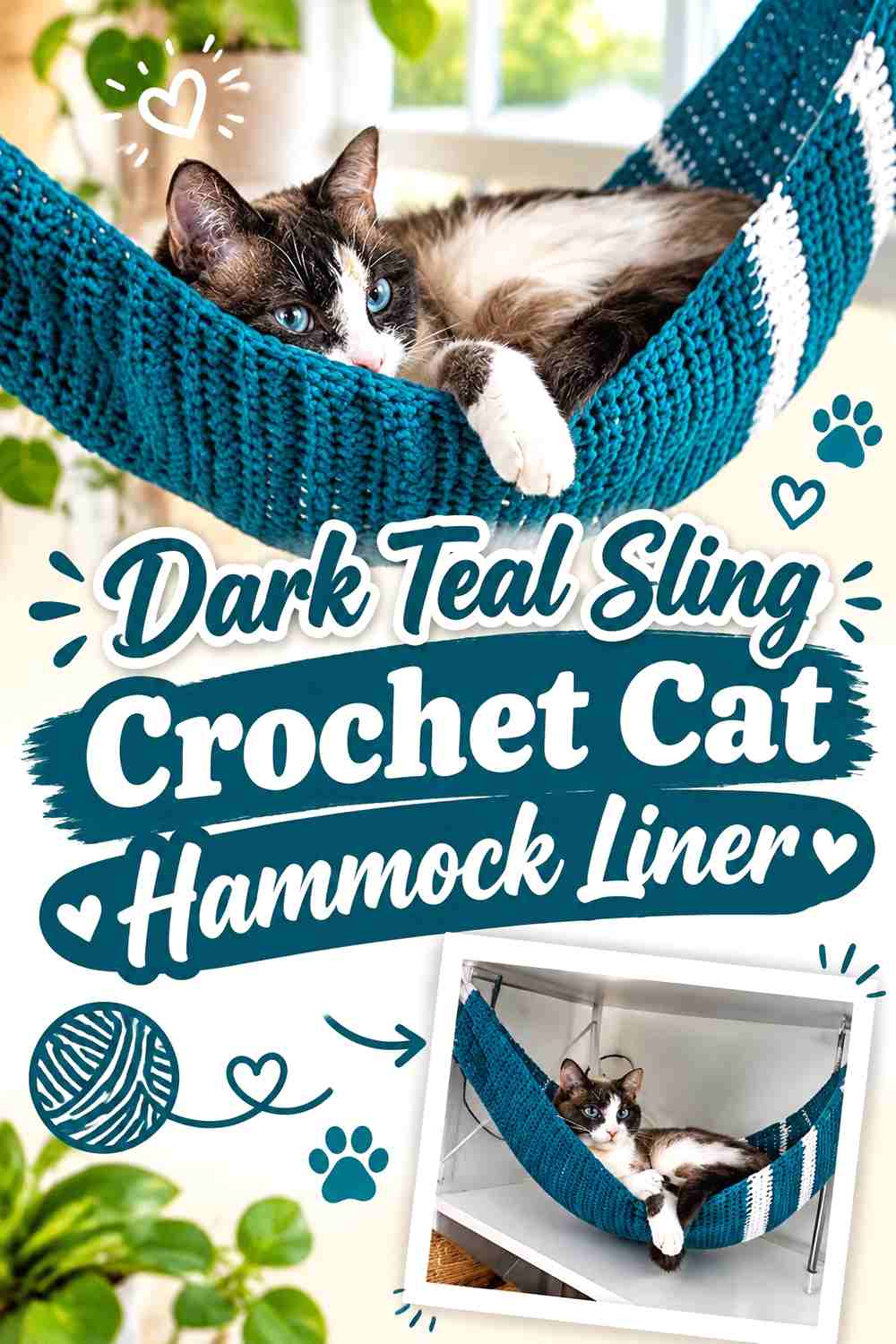 Dark Teal Sling Crochet Cat Hammock Liner