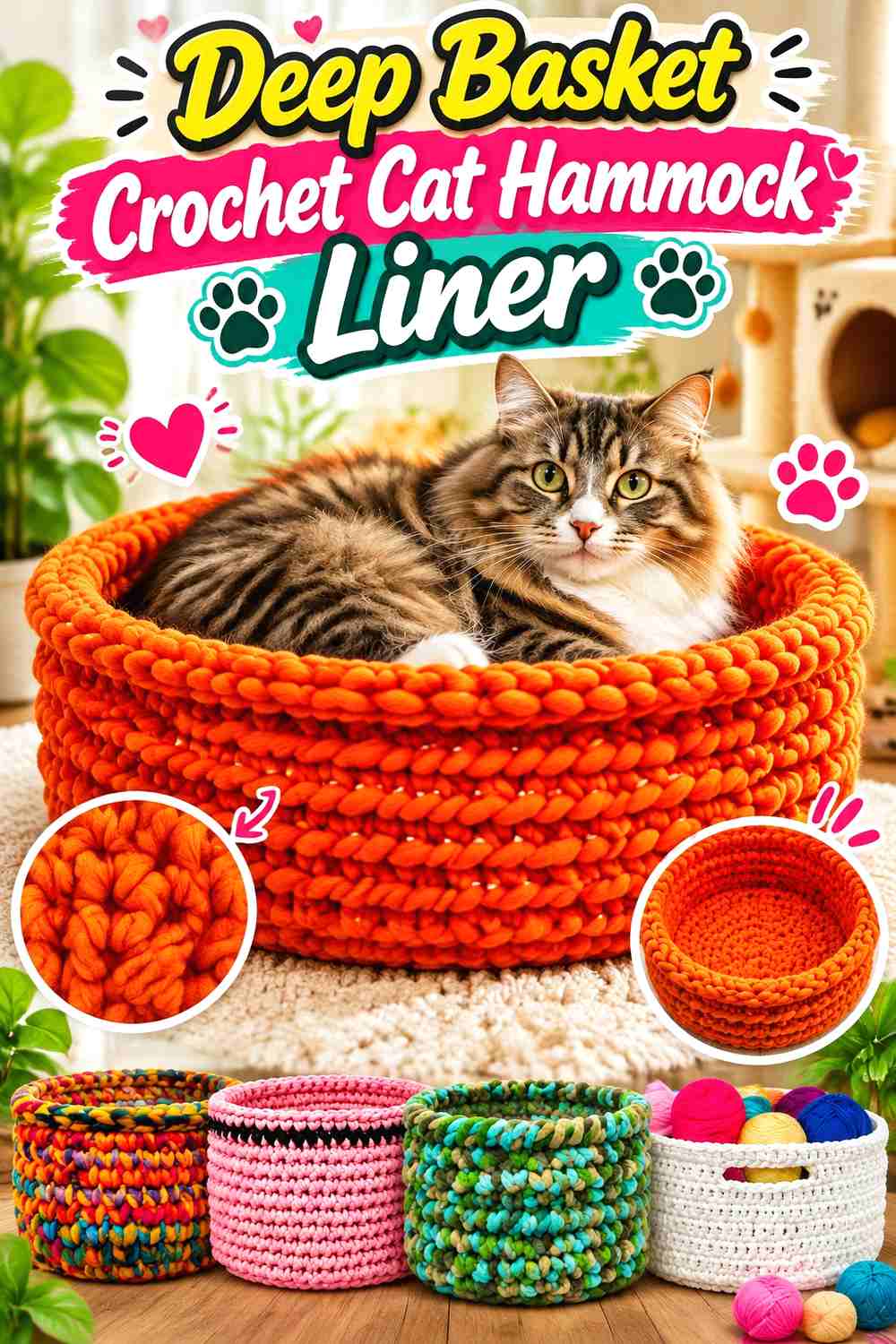 Deep Basket Crochet Cat Hammock Liner