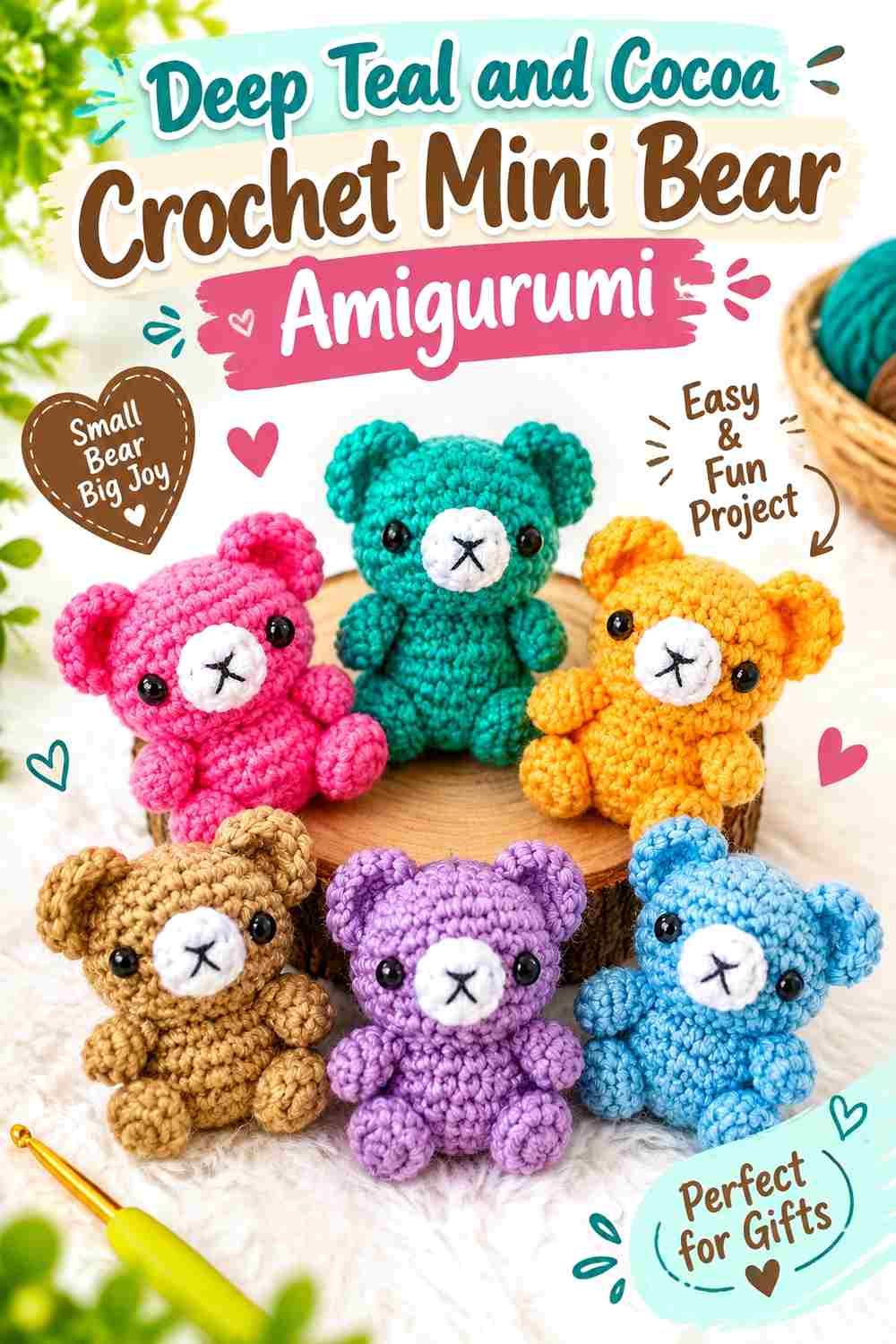 11. Deep Teal And Cocoa Crochet Mini Bear Amigurumi