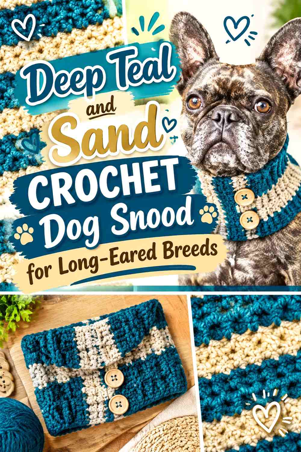 Deep Teal and Sand Crochet Dog Snood for Long-Eared Breeds