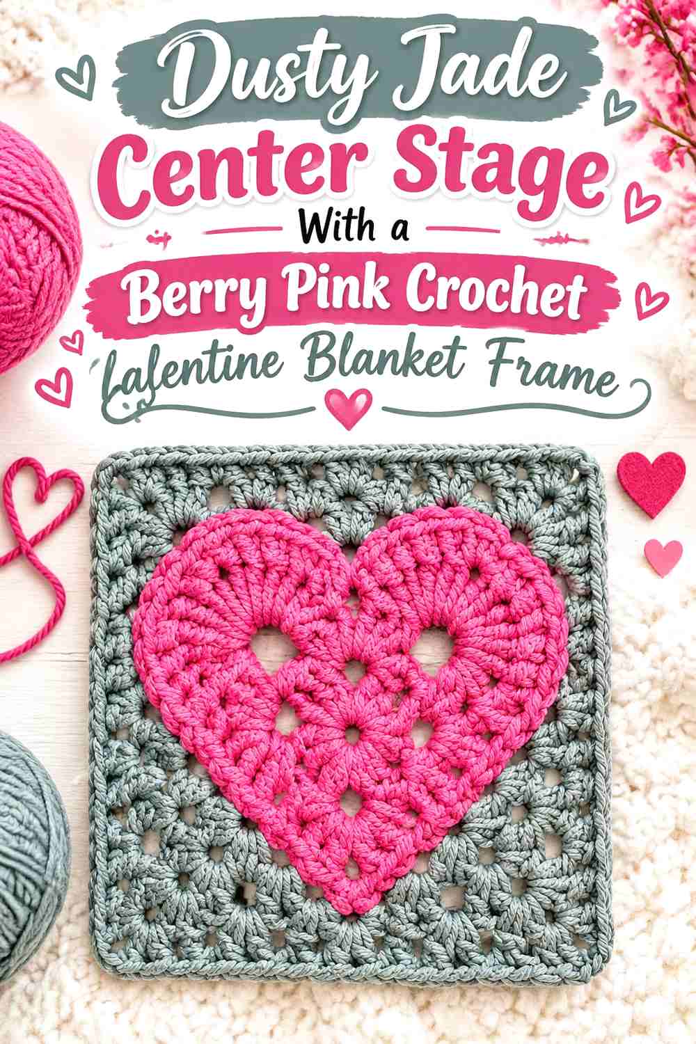 Dusty Jade Center Stage With a Berry Pink Crochet Valentine Blanket Frame