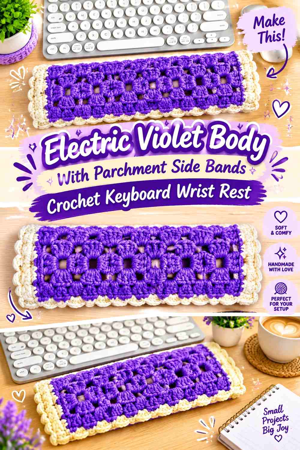 6. Electric Violet Body With Parchment Side Bands Crochet Keyboard Wrist Rest