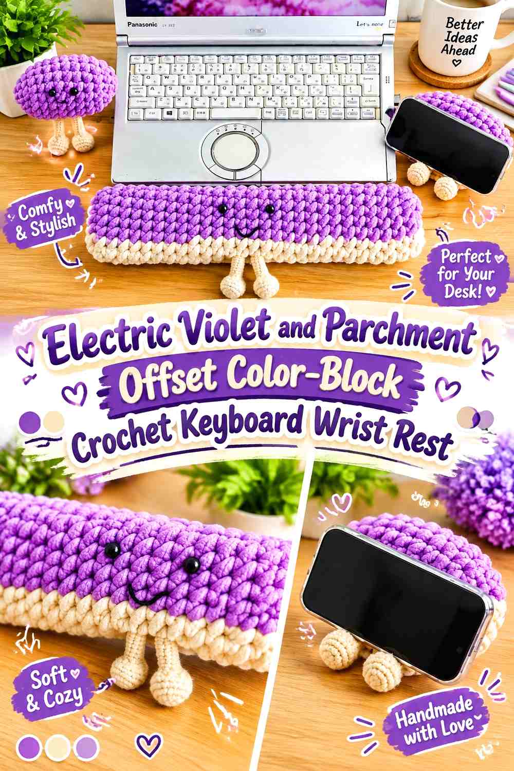 13. Electric Violet And Parchment Offset Color Block Crochet Keyboard Wrist Rest