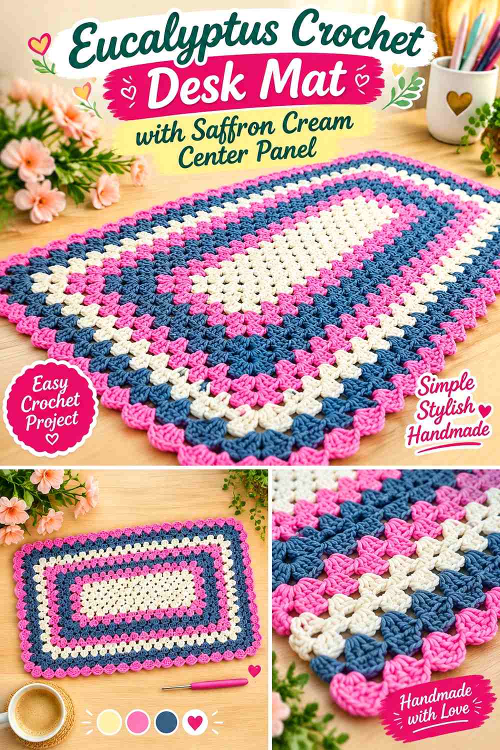 Eucalyptus Crochet Desk Mat with Saffron Cream Center Panel
