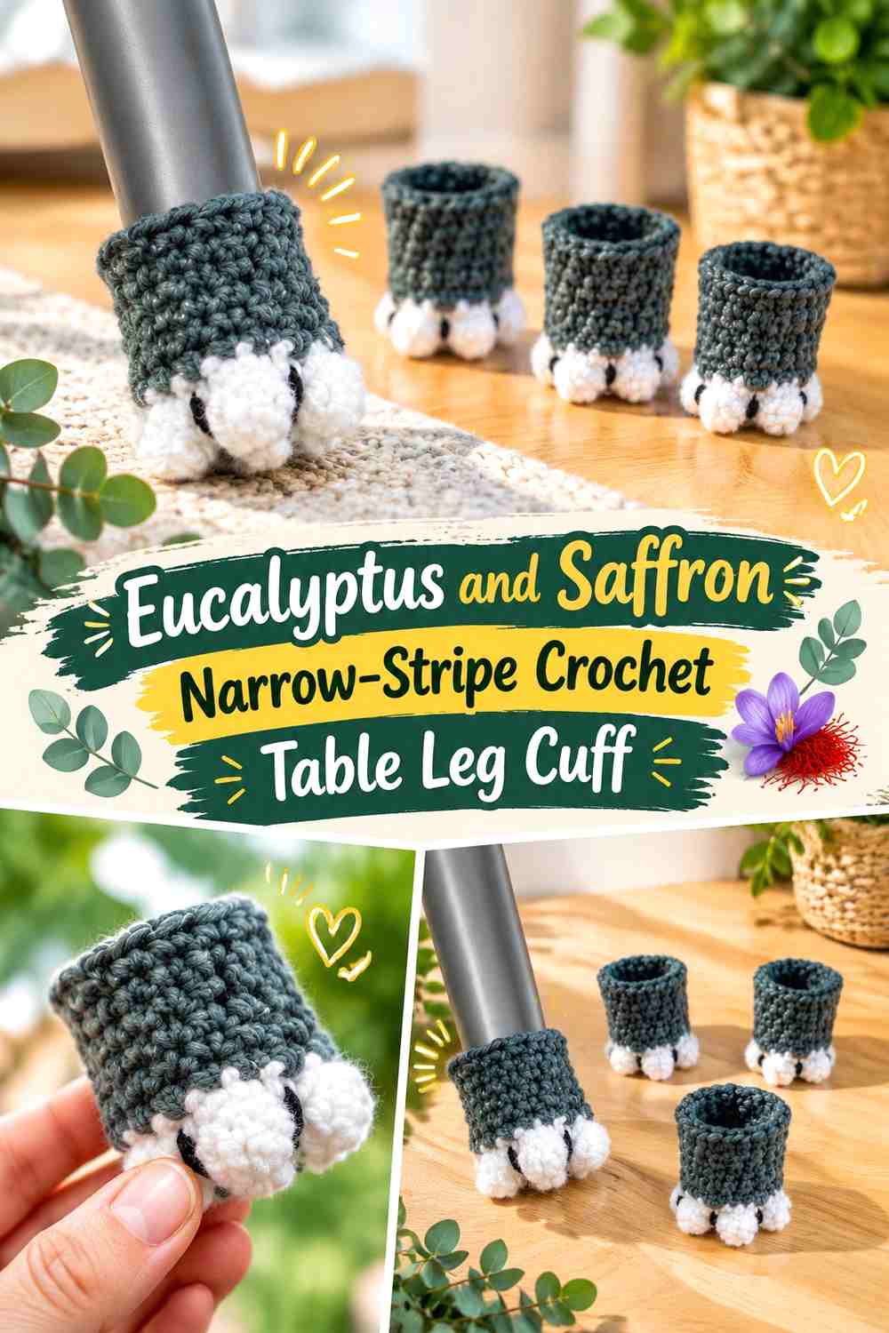 6. Eucalyptus And Saffron Narrow Stripe Crochet Table Leg Cuff