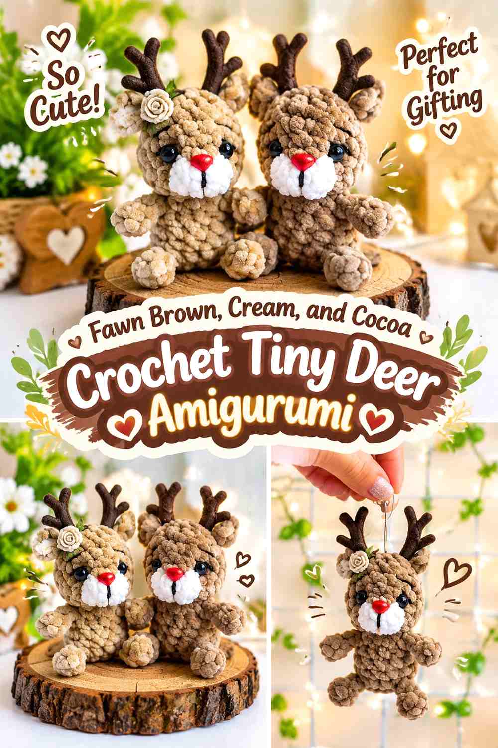 Fawn Brown, Cream, and Cocoa Crochet Tiny Deer Amigurumi