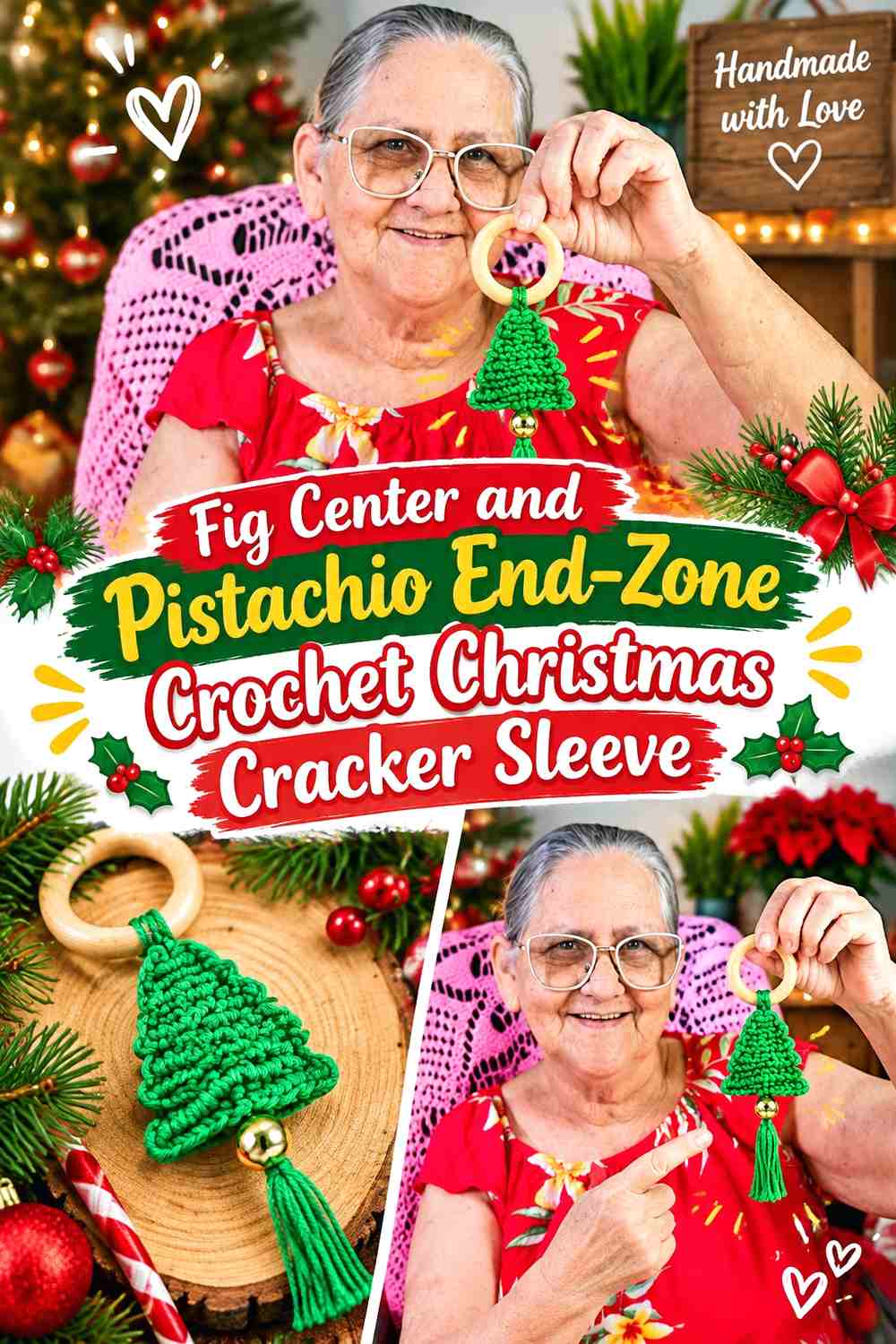 4. Fig Center And Pistachio End Zone Crochet Christmas Cracker Sleeve