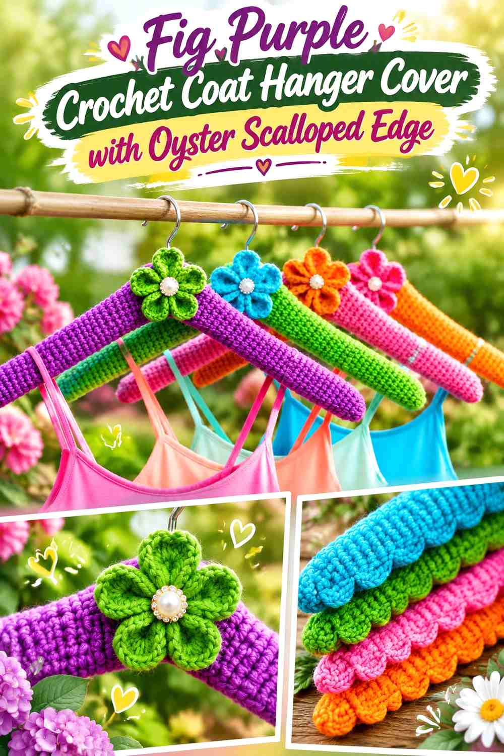 Fig Purple Crochet Coat Hanger Cover with Oyster Scalloped Edge