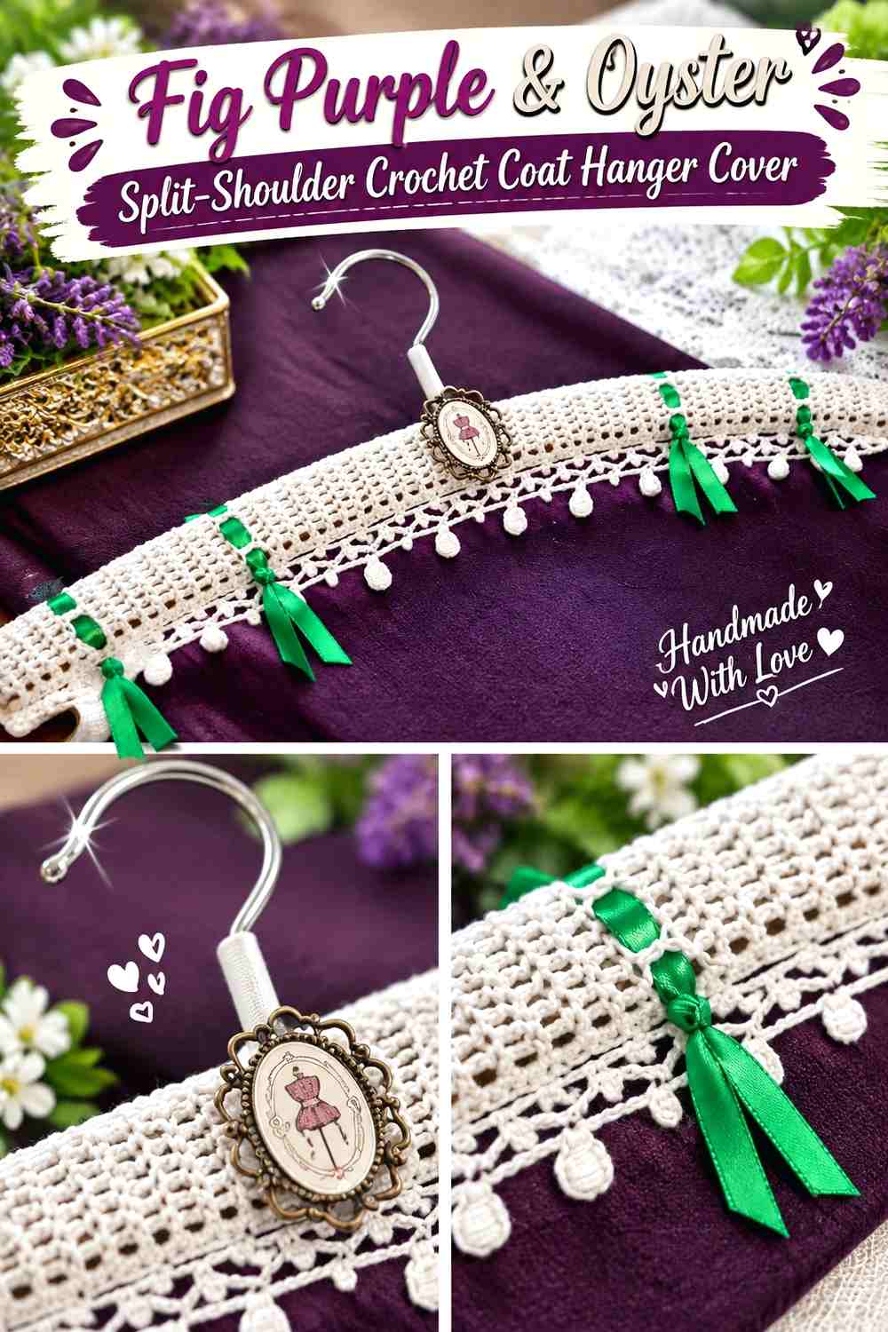 Fig Purple & Oyster Split Shoulder Crochet Coat Hanger Cover