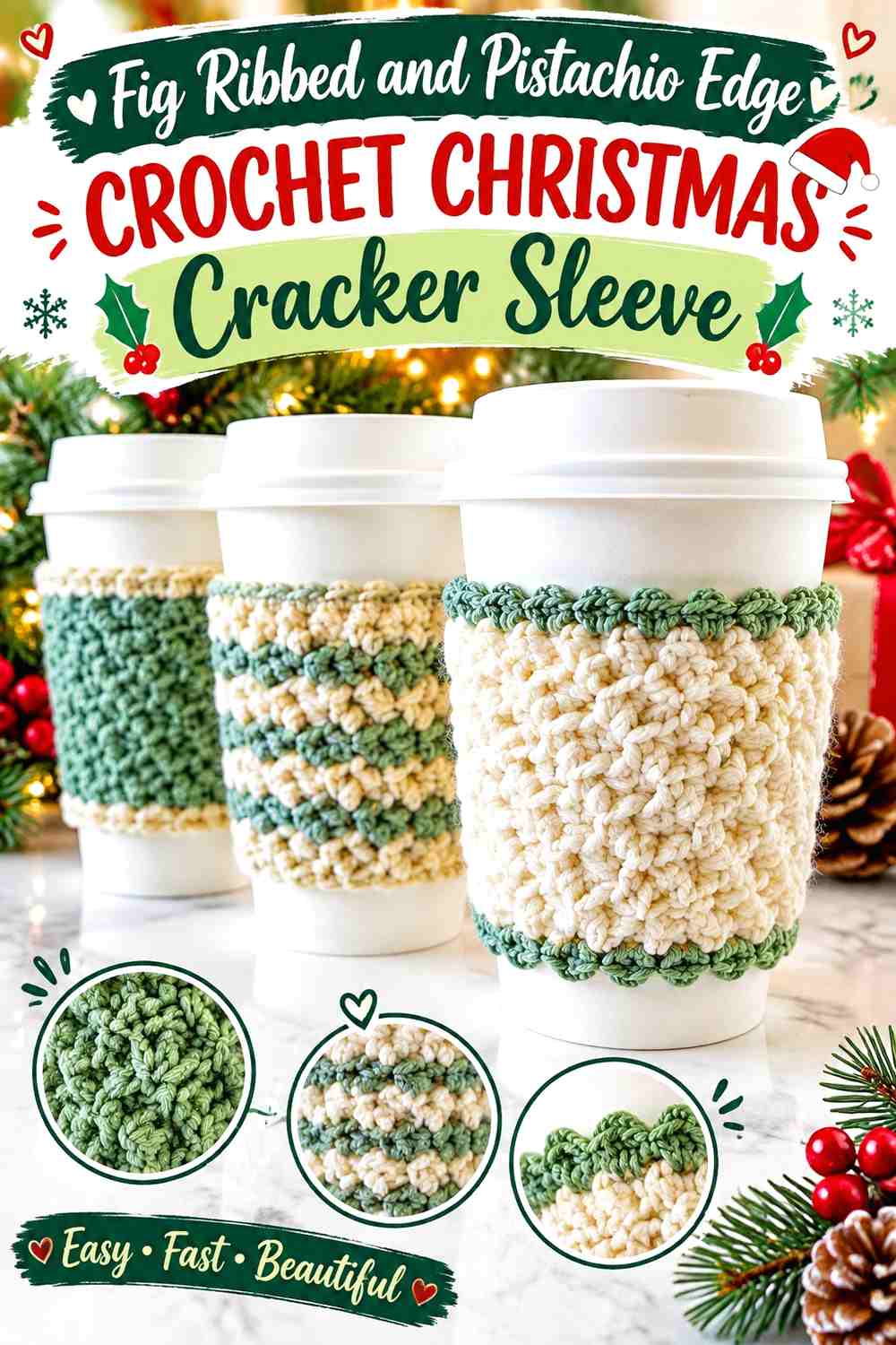 7. Fig Ribbed And Pistachio Edge Crochet Christmas Cracker Sleeve