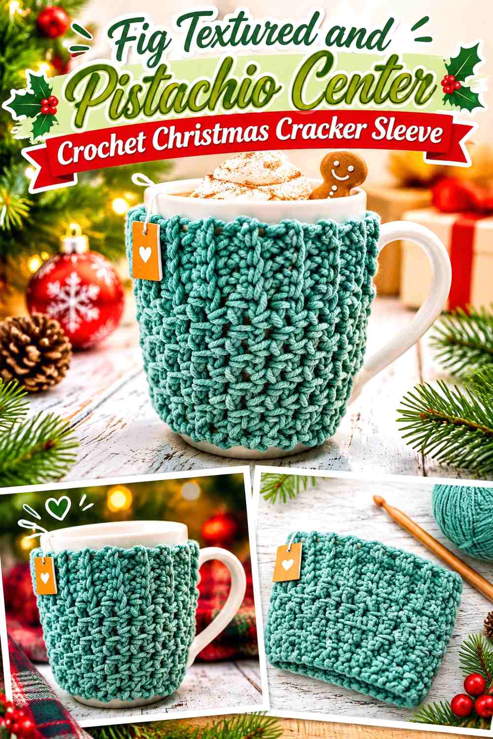 10. Fig Textured And Pistachio Center Crochet Christmas Cracker Sleeve