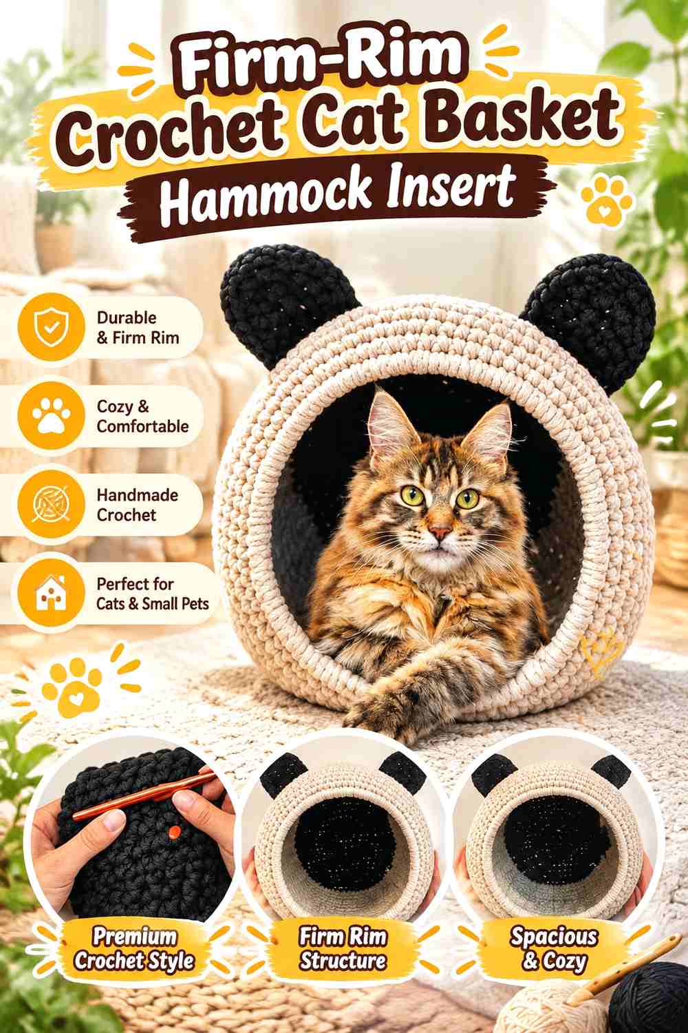 Firm-Rim Crochet Cat Basket Hammock Insert
