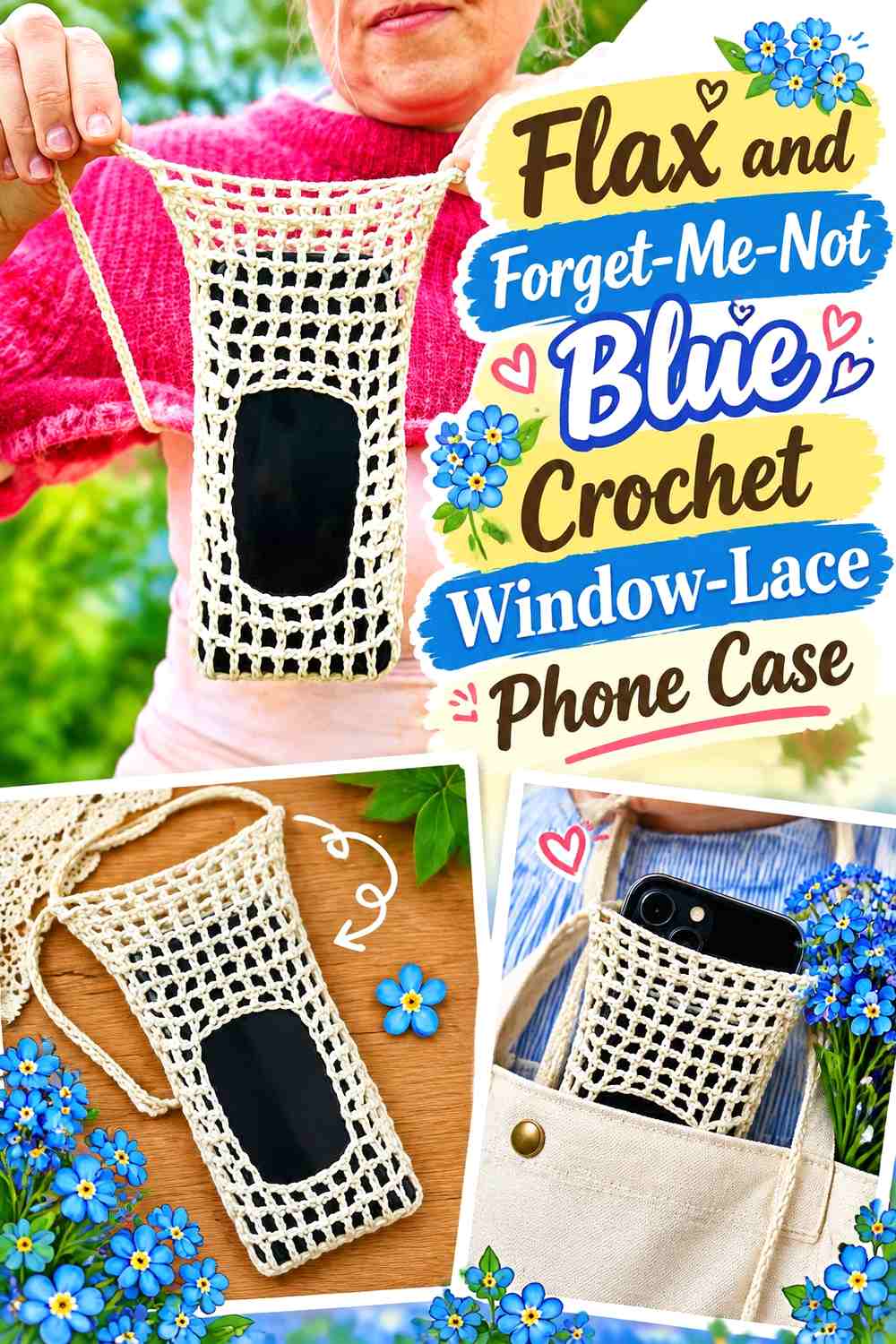 Flax and Forget-Me-Not Blue Crochet Window-Lace Phone Case