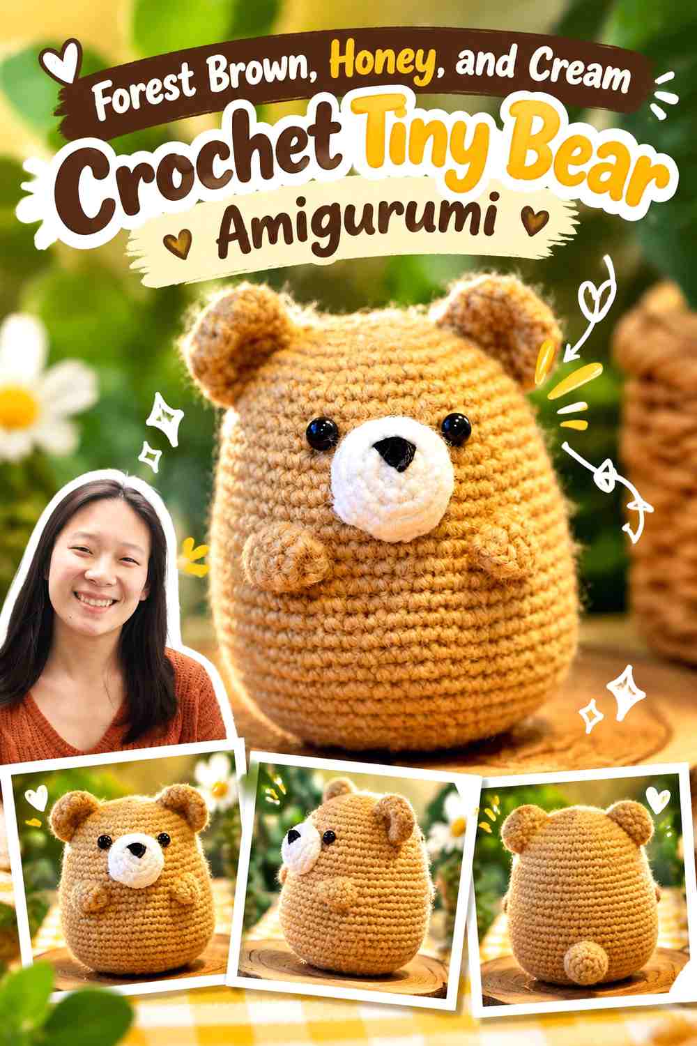 Forest Brown, Honey, and Cream Crochet Tiny Bear Amigurumi