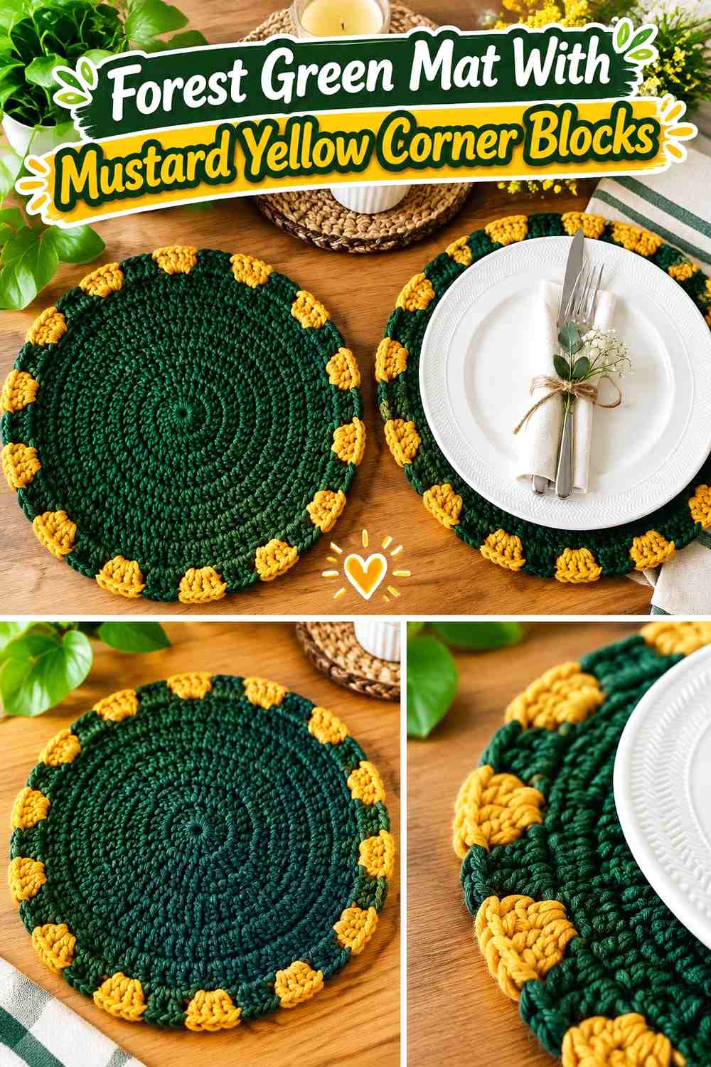Forest Green Mat With Mustard Yellow Corner Blocks