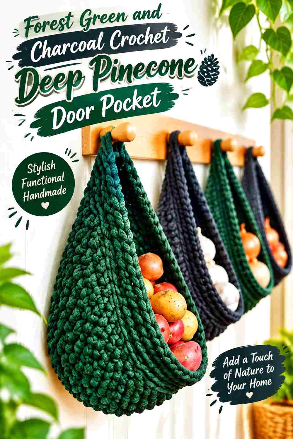 8. Forest Green And Charcoal Crochet Deep Pinecone Door Pocket