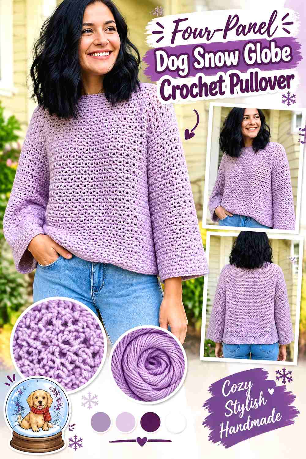 Four-Panel Dog Snow Globe Crochet Pullover