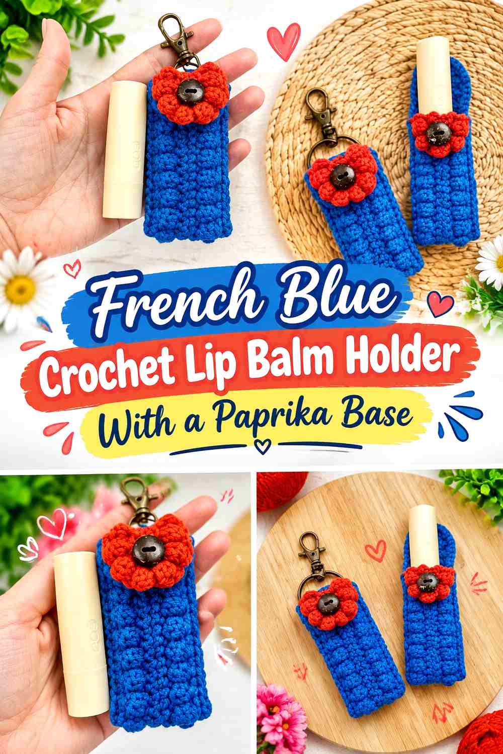 French Blue Crochet Lip Balm Holder With a Paprika Base
