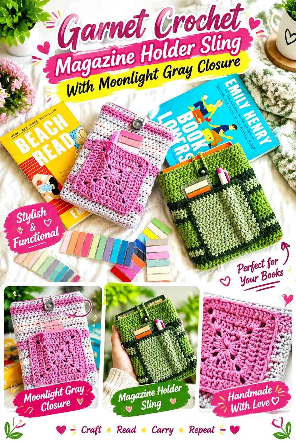 15. Garnet Crochet Magazine Holder Sling With Moonlight Gray Closure